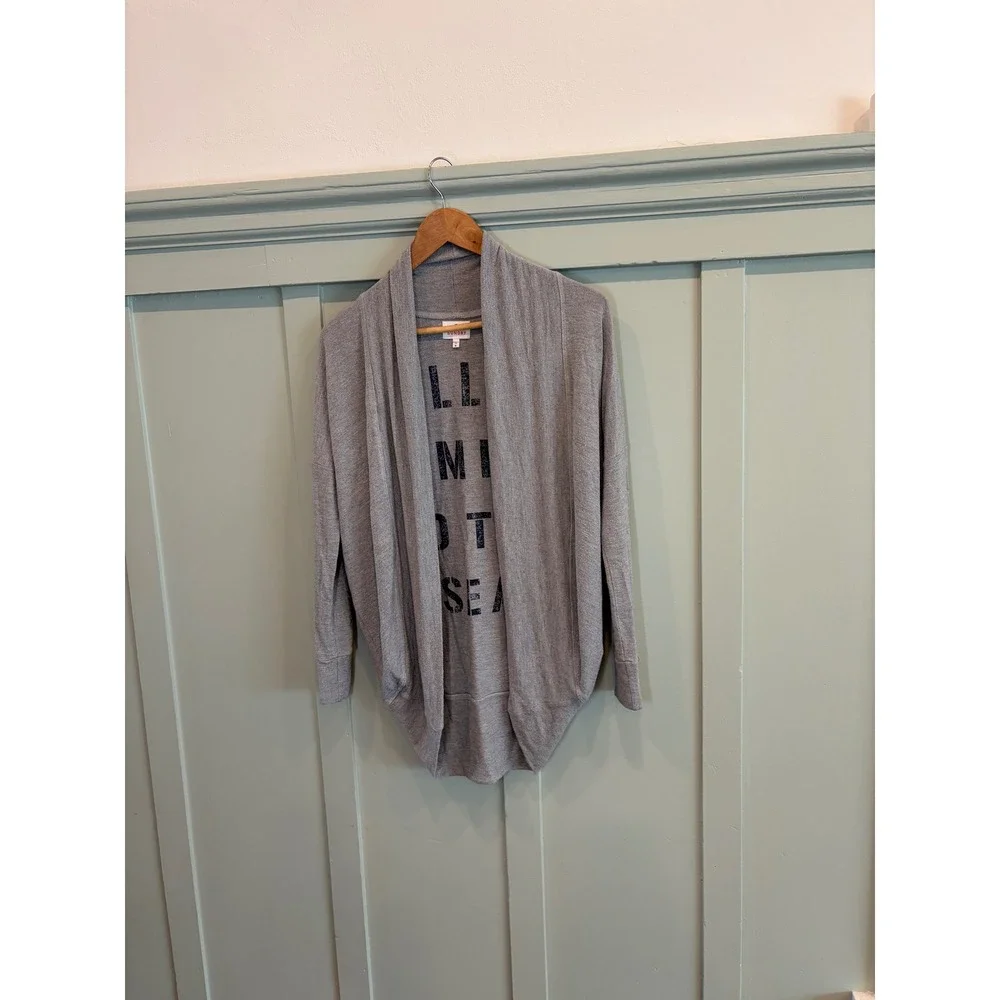 Anthropologie Sundry Follow Me To The Sea Graphic Cocoon Cardigan Gray XS Cozy